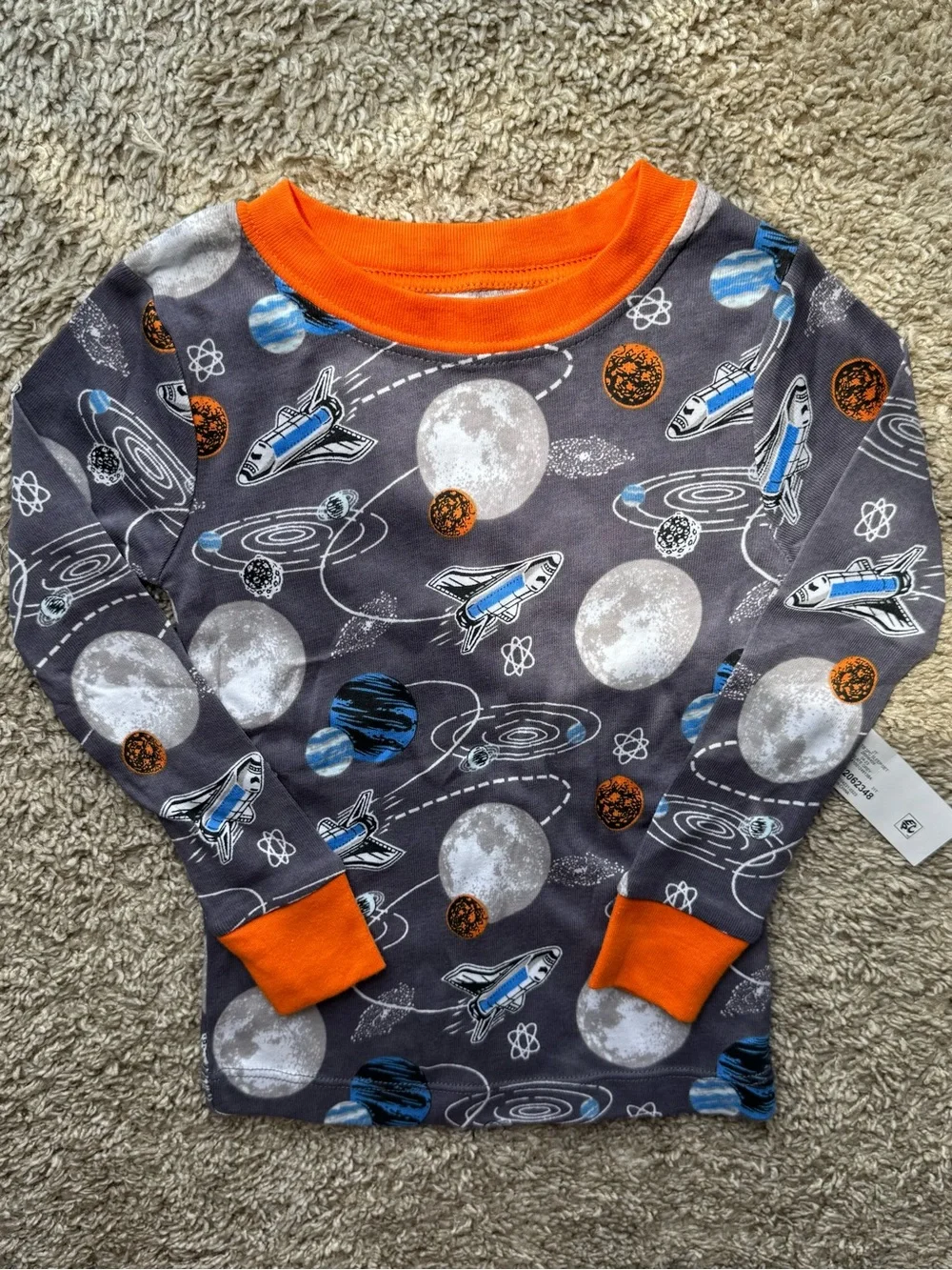 Wonder Nation Space Shuttle Pajama Set 2T NWT 100% Cotton Gray Orange Boys
